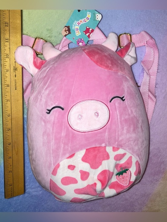Squishmallows Other - Squishmallow 10” Plush Backpack - Calynda the Pink Strawberry Cow - Bioworld